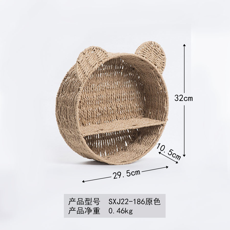 Cesta de almacenamiento de orejas de gato tipo pared tejida a mano cuerda de papel estante de almacenamiento de habitaciones infantiles canasta de almacenamiento creativa