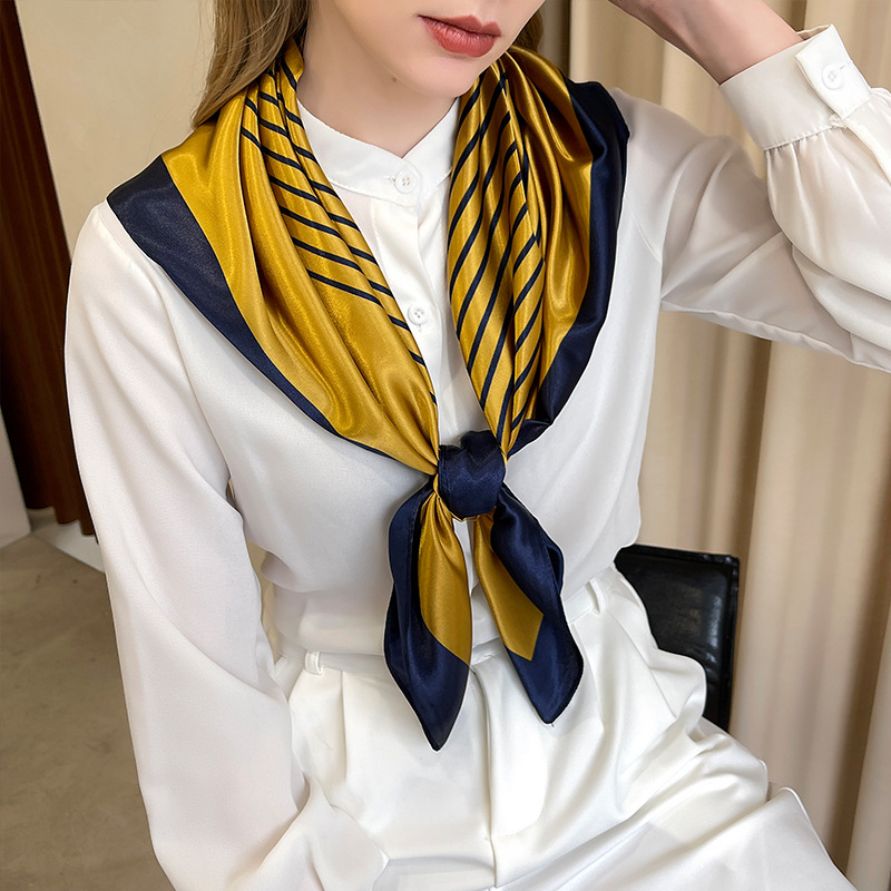 Seidenschal für Damen, Frühling/Sommer, Seidenimitat, bedruckt, Flugbegleiter-Schal, 90 x 90 cm, großer quadratischer Schal mit Handgeschenk_voghion.com