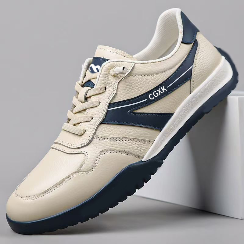 Cross-border men's casual sports leather shoes, trendy, breathable, lightweight, round-toed men's leather shoes, comfortable sneakers, wholesale and dropshipping