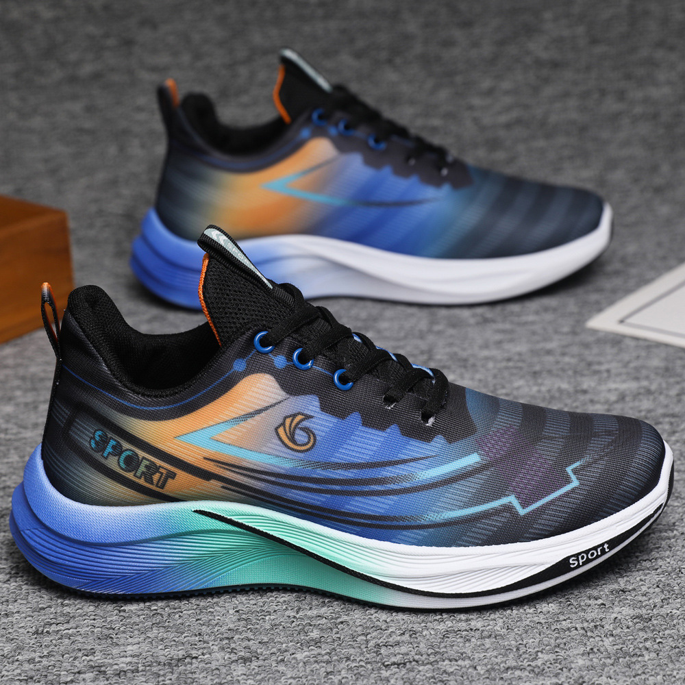 Zapatos de hombre comercio exterior al por mayor color a juego moda tendencia zapatos para correr Zefei tejido transpirable suela gruesa zapatos deportivos ligeros y cómodos para hombres