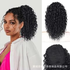 ヨーロッパとアメリカの女性用ウィッグ、アフリカの大きな巻き毛の巾着ポニーテールウィッグ、女性用の怠惰な弾性ネット巾着巻き毛ハイポニーテール外国貿易