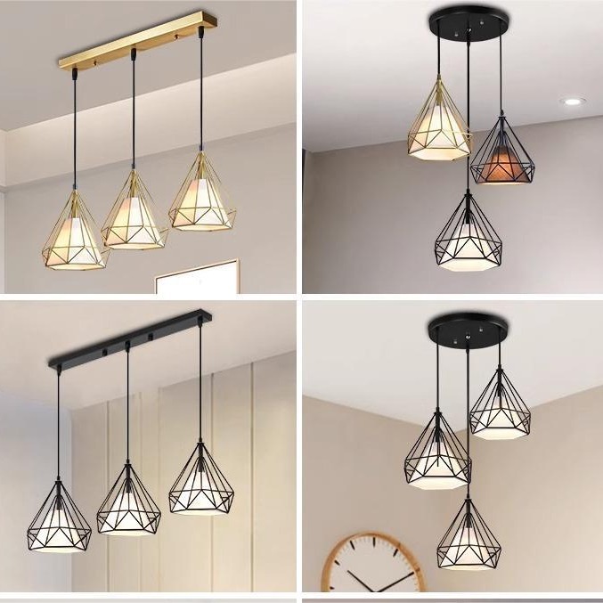 Restaurante nórdico retro retro nostálgico simple loft personalidad comedor colgante bar arte diamante hierro forjado lámparas de tres extremos