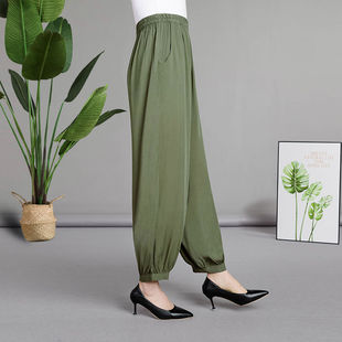 Solid Color Artificial Cotton Lantern Pants Ethnic Style Middle-Aged and Elderly Women's Spring and Summer New Loose Casual Beach Pants