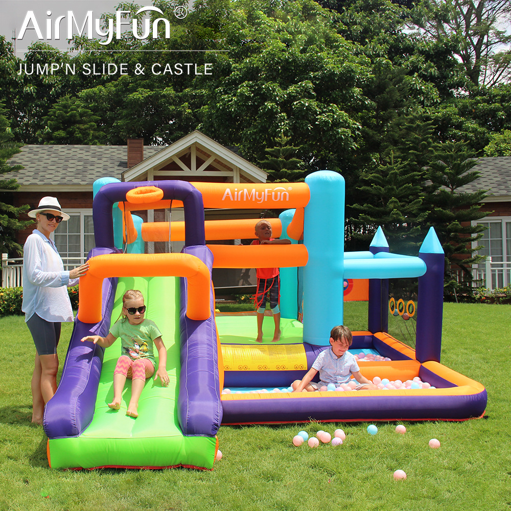 AMF | Castillo inflable para el hogar, trampolín inflable con tobogán pequeño para niños, castillo de juegos para fiestas en interiores y exteriores