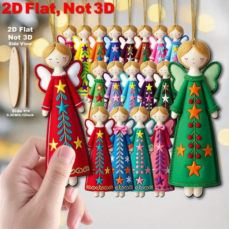 跨境新品彩色2D平面天使工艺品装饰木质圣诞新年装饰挂件|undefined