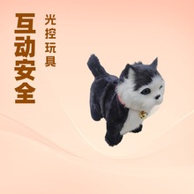 跨境货源电动毛绒玩具仿真猫 宠物玩偶触控走路发声电动玩具猫叫