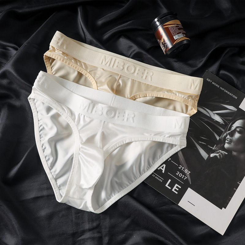 Light Luxury Men's Briefs, Ice Silk Satin Sexy 2025 New Style Breathable Low-Waist Shorts for Men