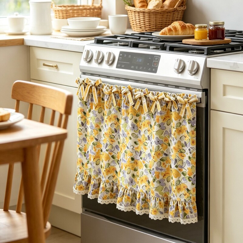 Cross-border lace cotton polyester oven skirt with ruffles, multi-purpose curtain, rustic style kitchen decorative curtain Cross-border lace cotton polyester oven skirt with ruffles, multi-purpose curtain, rustic style kitchen decorative curtain