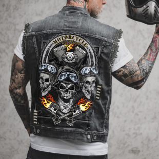 Cross-Border Vest Summer Men's Motorcycle Punk Vest Men's Jacket Cowboy Vest2511