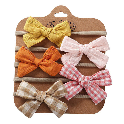 Cross-border Children's Fabric Hair Accessories Handmade DIY Bow Hairband Spring Festival Style 5-Piece Set Baby Headband Set with Unicorn Design