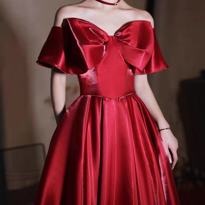 Designer Women's One-Shoulder Toast Dress 2025 Sweet Palace Red Bride Wedding Satin Evening Dress 1241 Designer Women's One-Shoulder Toast Dress 2025 Sweet Palace Red Bride Wedding Satin Evening Dress 1241
