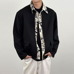 美式Cleanfit水墨花华夫格双面穿假两件拉链衬衫夹克男女高级外套