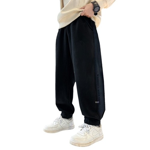 Autumn and Winter Sports Pants for Boys—Fleece-Lined, Thickened Trousers for Older Kids—Students' Drawstring-Ankle Sweatpants: Warm, Comfortable, Stylish, and All-Match