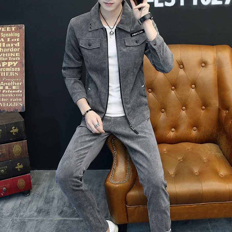 Мужской набор из двух частей осенний и зимний новые модные вельветовые брюки повседневный набор мужской куртки с отворотом