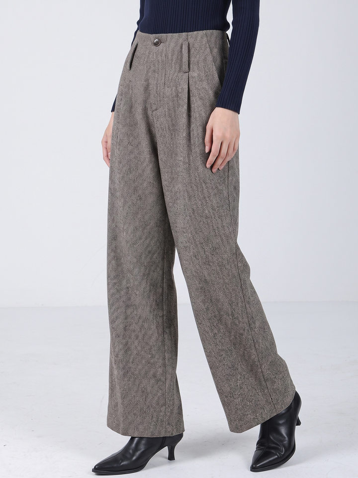 Quần tây nữ ống rộng cạp cao chất liệu len pha polyester, màu trơn, dáng rủ tôn dáng, giữ ấm — Màu ảnh