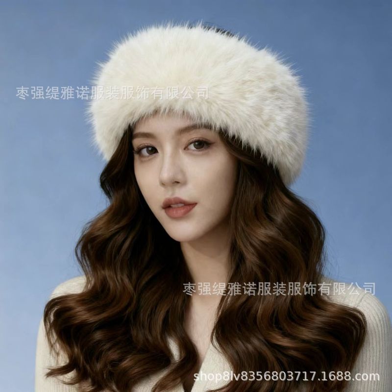 跨境秋冬毛毛空顶帽发饰圈加厚仿狐狸毛帽圈保暖假毛发带帽子女|undefined