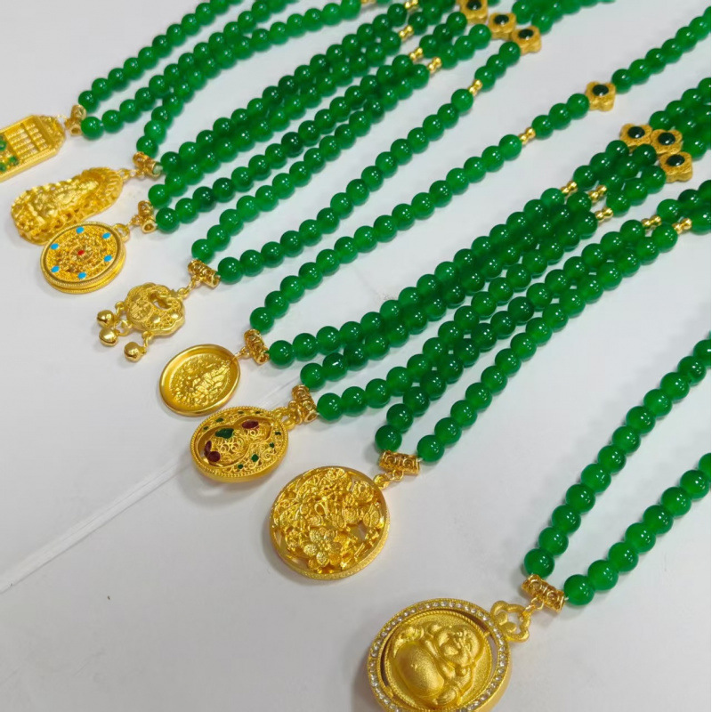 Ethnic Style Beaded Necklace with Five Blessings, Chinese Retro Style, Versatile and Trendy, Popular on Tiktok, Sweater Chain Accessory