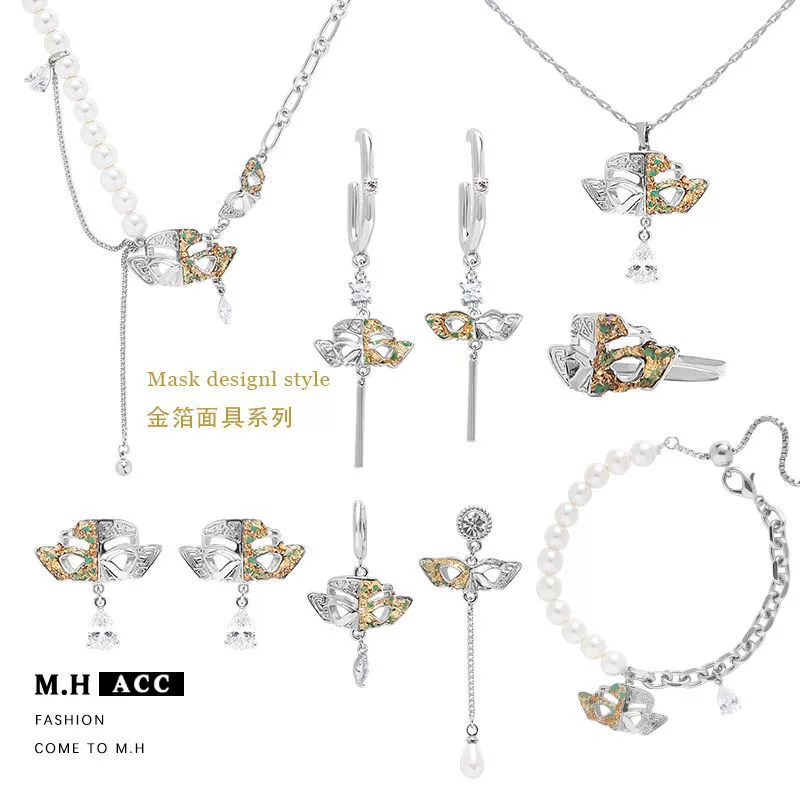 Серебряная игла, маска, модные ретро бренд серьги, образец серебро 925, китайский стиль, стиль легкая роскошь, стиль высокого качества