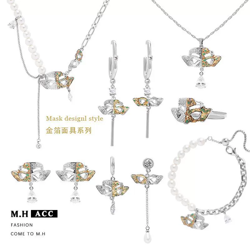 Серебряная игла, маска, модные ретро бренд серьги, образец серебро 925, китайский стиль, стиль легкая роскошь, стиль высокого качества