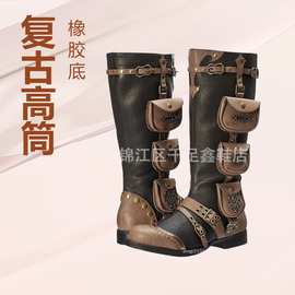 跨境外贸亚马逊希音中世纪朋克复古高筒靴男式骑士靴骑马角色扮演