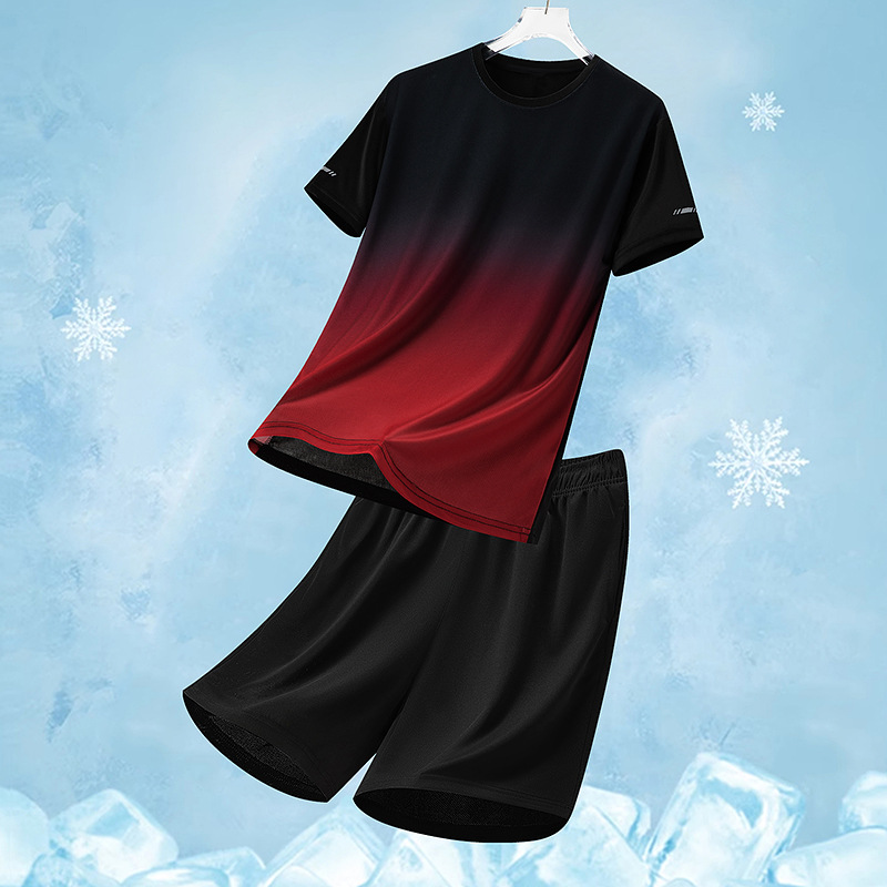 Traje deportivo de ocio para hombre de verano, pantalones cortos de camiseta de secado rápido transpirable de dos piezas sueltos de impresión para hombre