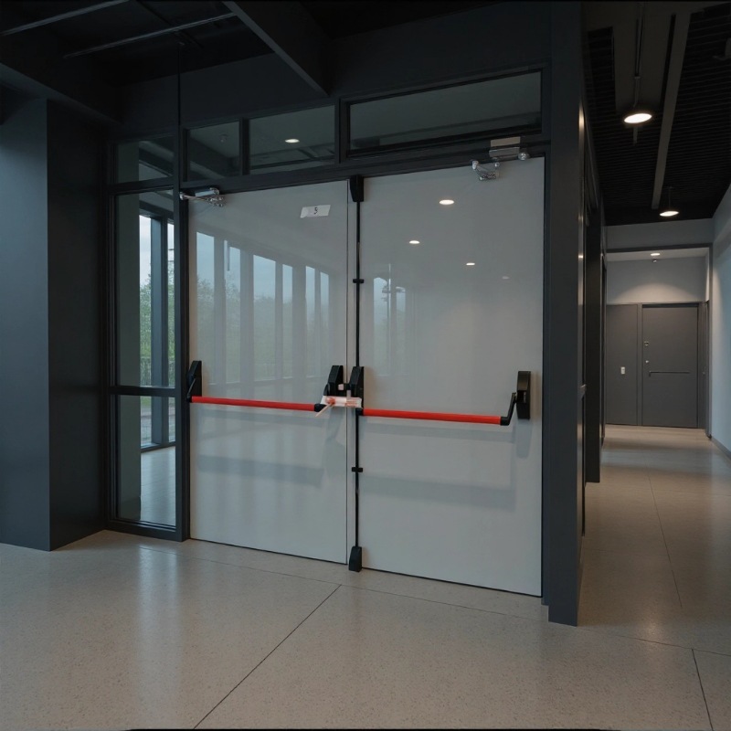 消防门下压式逃生锁紧急疏散通道防火门双开天地插销推杆逃生锁