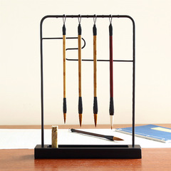 秋月白 新中式鐵藝筆掛 方形簡約毛筆架文房四寶祥雲書法筆架展示