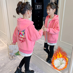 Girl's 2024 Winter Spring New David Coat Open Hooded Fleece Thick Warm Outerwear for Primary School Students Kindergarten