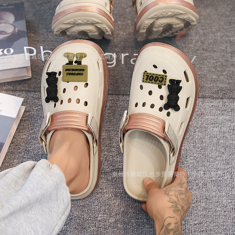 Zapatos con agujeros de suela gruesa transfronteriza modelos de pareja zapatos de playa de suela blanda con sensación de mierda para llevar sandalias y zapatillas para llevar zapatos de hombre ligeros y transpirables