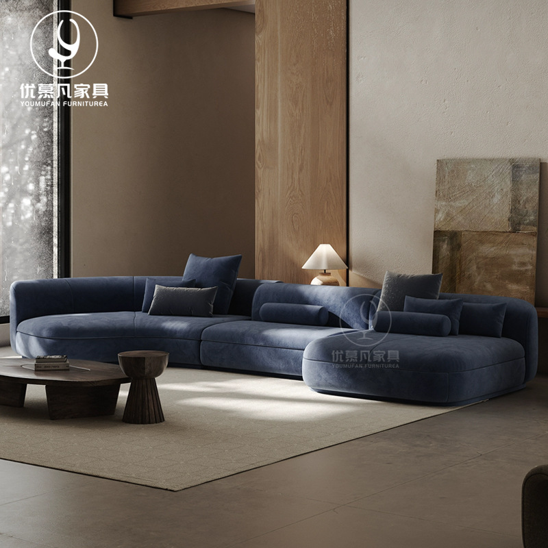 Italian Minimalist Curved Sofa, High-End Large-Sized Corner Large Flat Fabric Combination Frosted Fabric Living Room Chaise Longue