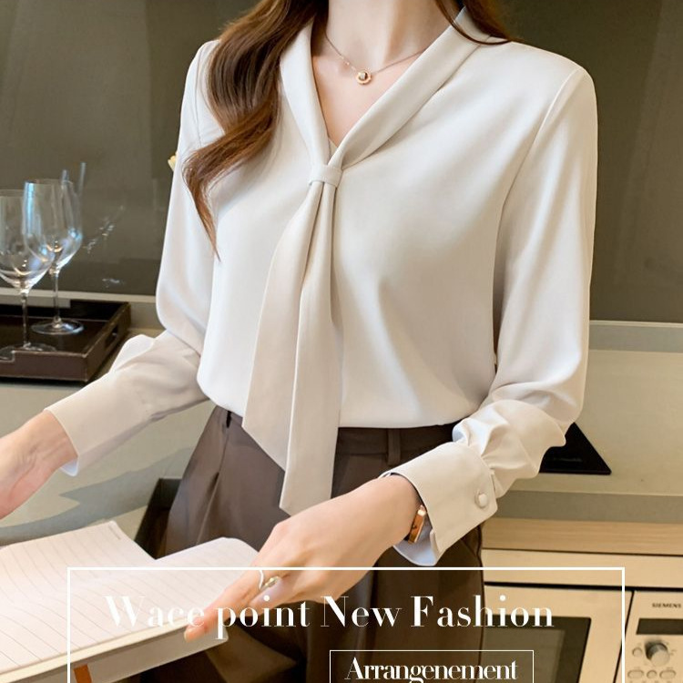 春秋の新型の女性教師のホワイトカラーは職業服のシフォンの大衆を訓練してやせている気質の女神のフランス式の長袖のシャツを現します。|undefined