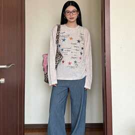 复古风彩纱涂鸦星星防晒罩衫长袖t恤女春夏新款少女宽松慵懒上衣