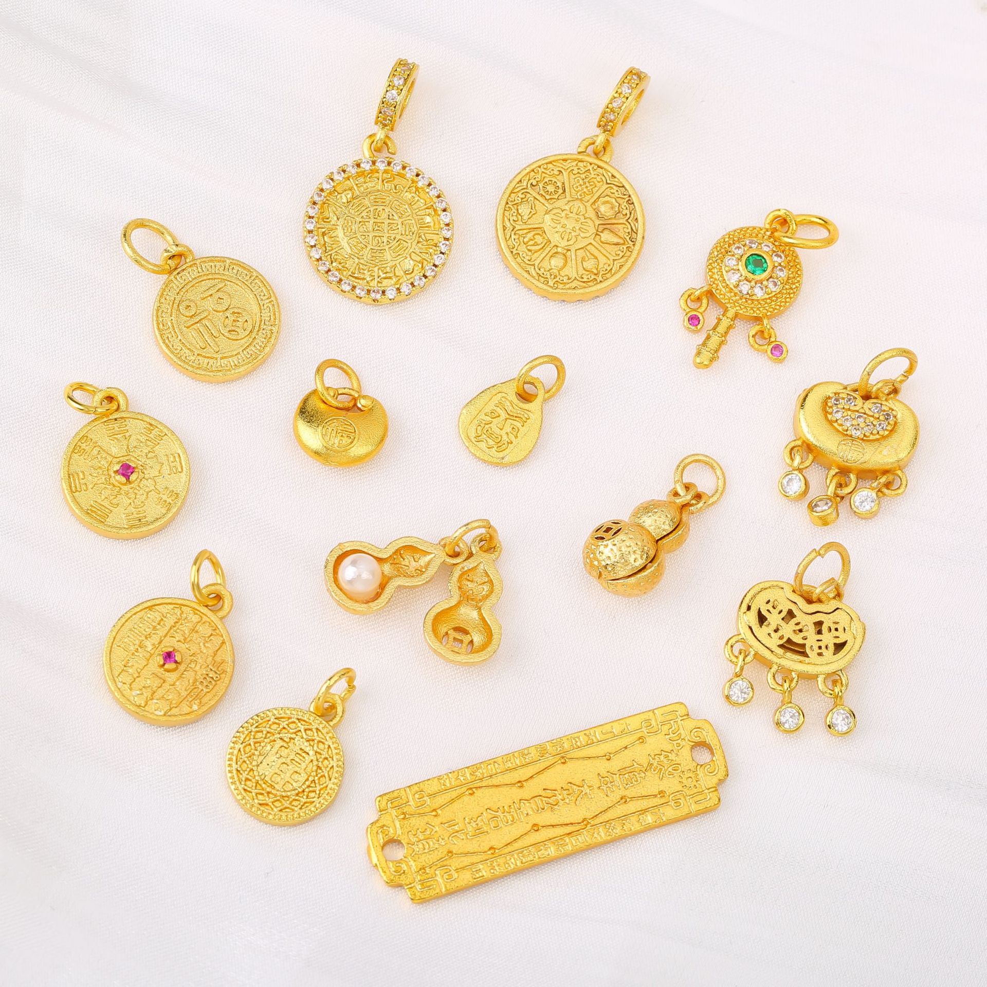 色保持サンドゴールドマイクロダイヤモンドガラガラ Zikiramfu 字ひょうたん経典ペンダントブレスレット diy アクセサリー