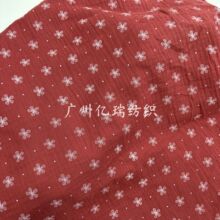 全棉双层绉布双层纱布印花红色玫瑰花纱皱童装毛毯口水巾布料面料