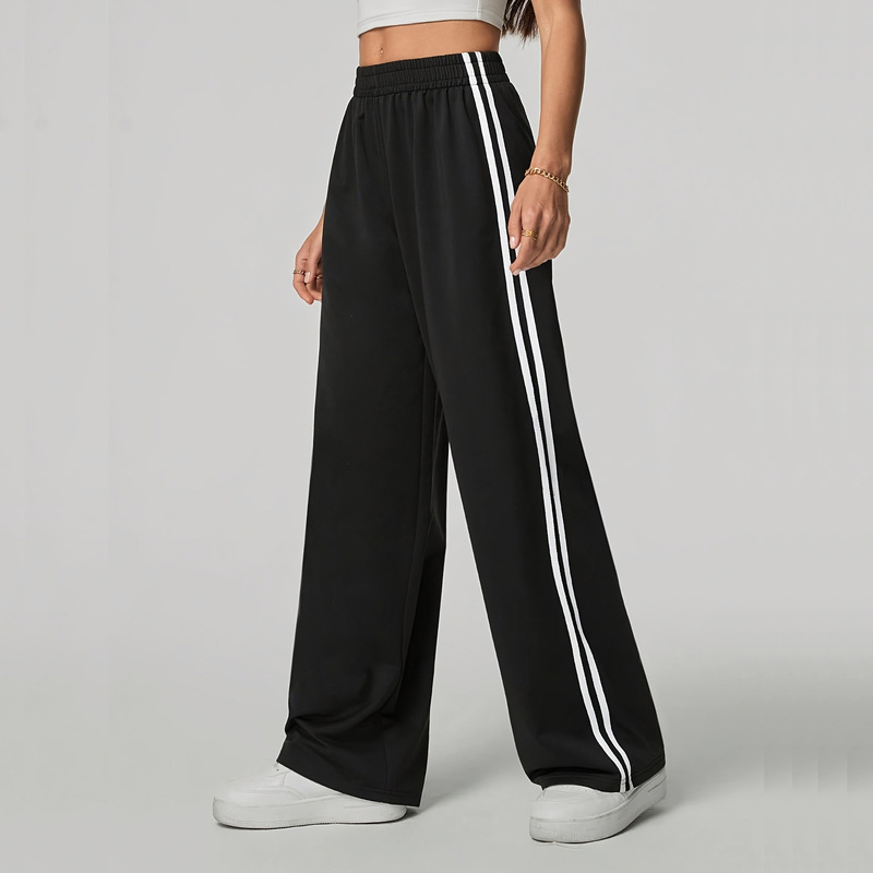 Women's Straight-Leg Sweatpants Black Side White Edge Stripe Suitable for Gym Running and Daily Casual Wear