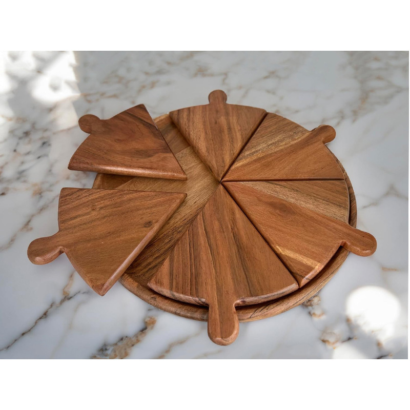 bandeja de pizza de madera para fiesta, plato de comida de madera empalmable, mesa de pizza creativa dividida de fruta y queso