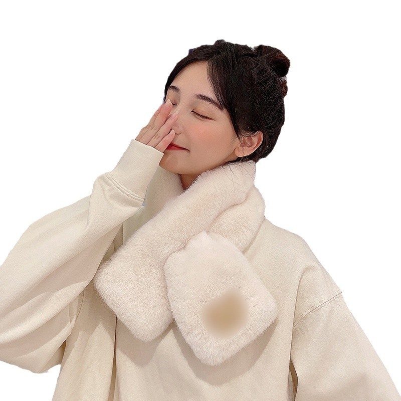 Bufandas de lana de seda imitación de invierno de otoño femenino coreano lindo oso grueso caliente estudiantes de lana de color sólido buñuelo de cuello