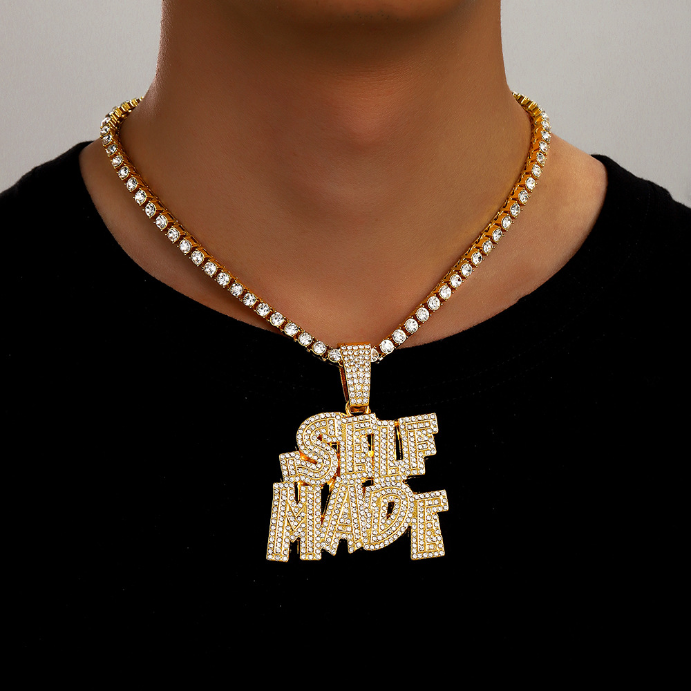 Hip-hop SELFPAID doble colgante de letras personalidad creativa moda masculina collar de hip-hop personalizado fabricante transfronterizo