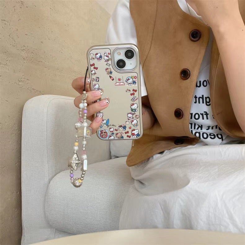 Espejo de dibujos animados kt apple 16promax niña corazón 13 funda para teléfono móvil apple 14 cadena 15PM lindo 16