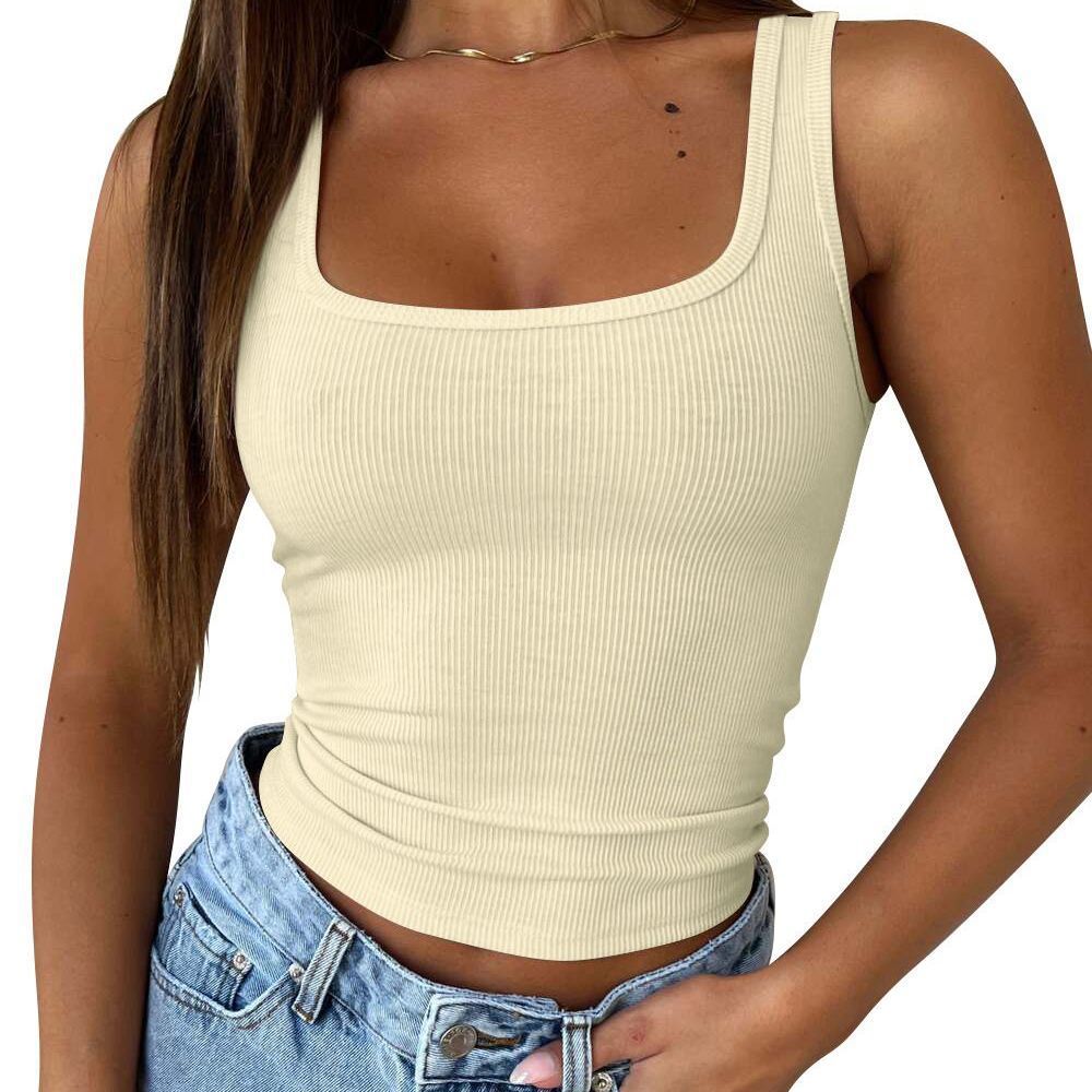 Women's Clothing Women's Slim Fit Ribbed Vest Style Sexy Solid Color Summer Hot Girl Top For Formal & Casual_ecoleips.com