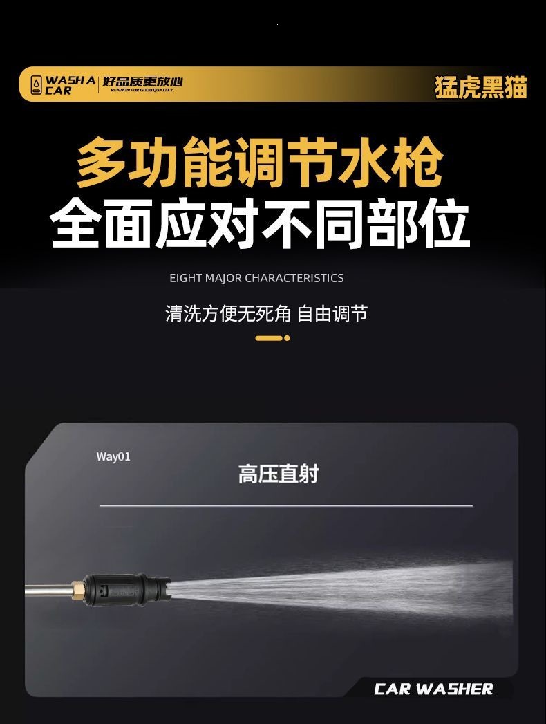 Menghu Black Cat Pressure Washer 220V Household High-Power Automatic Adjustable Pressure Car Washer