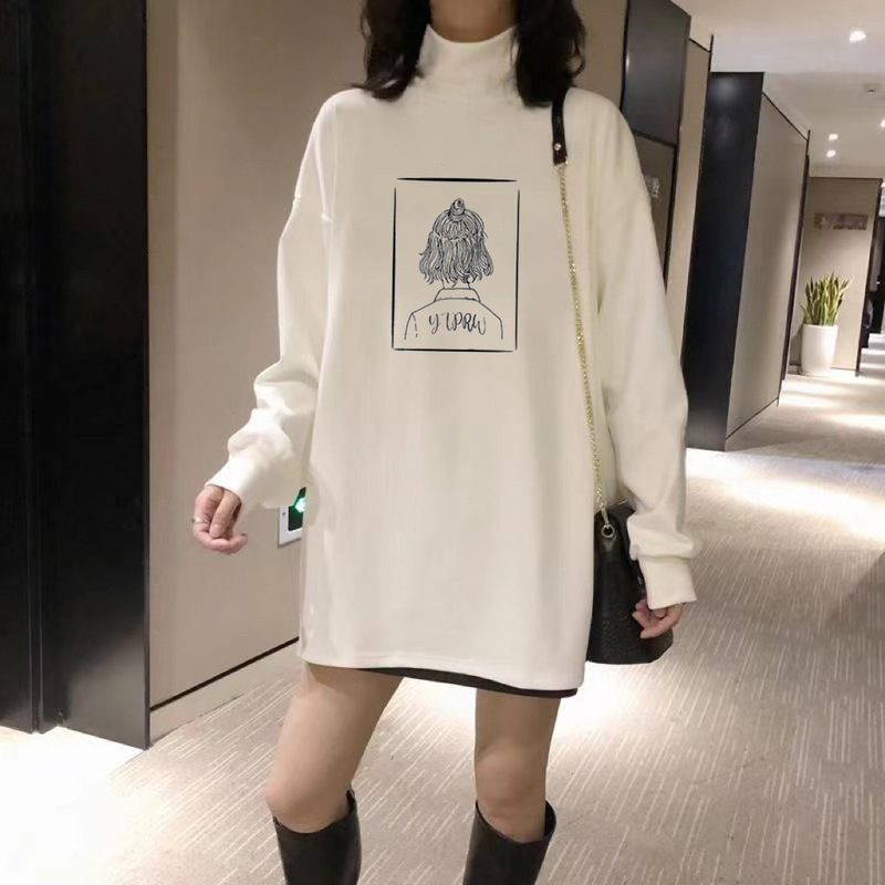 Maternity Autumn and Winter Half-High Collar Thermal Long-Sleeve T-Shirt for Women, Mid-Length Plus-Size Top to Cover Hips, Inner Layer Thermal Base Shirt