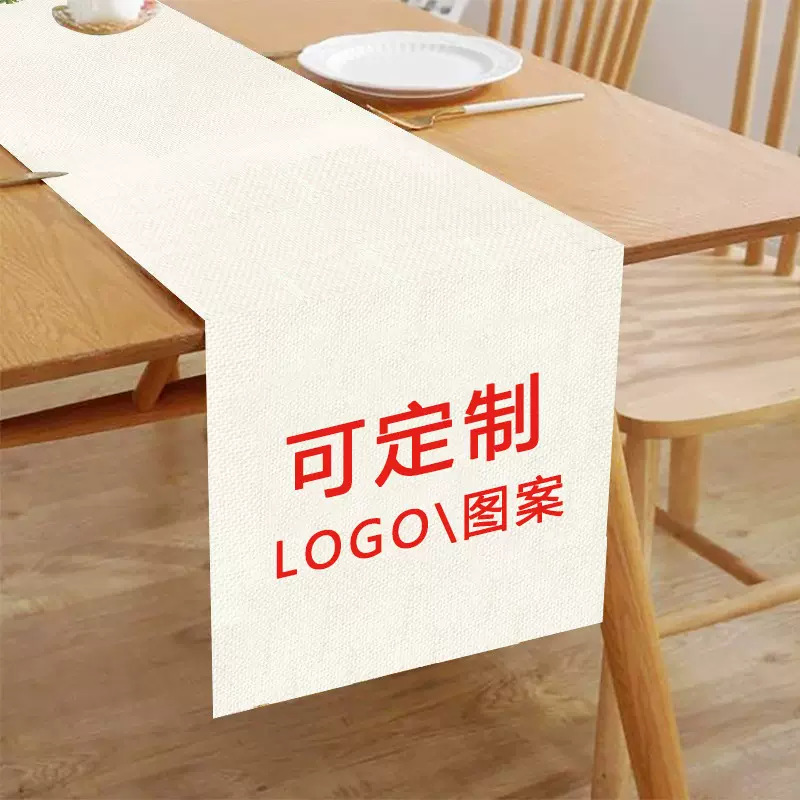 跨境亚麻印花桌旗可定logo图案家居装饰桌旗桌布餐厅装饰亚麻印花