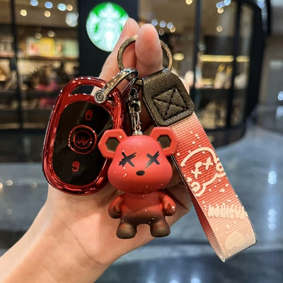 Bell Knife Battery Car Remote | Car key bag - electric-vehicle-d-vitality-red-single-shell-red-violence-bear-pendant