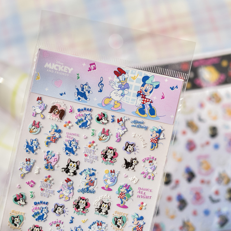 Disney Tomoni Nail Art Embossed Stickers Children's Cartoon Stationery Mickey and Minnie Kindergarten Reward Stickers