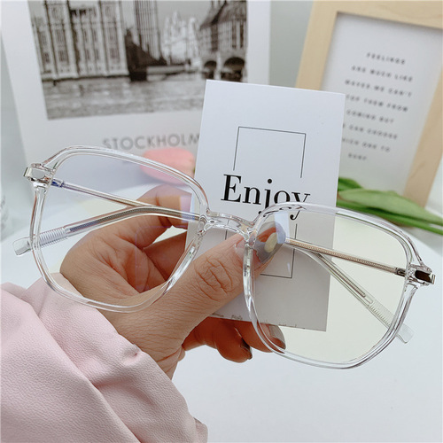 TR0796 Korean Trendy TR90 Flat Sunglasses for Women, Instagram Influencer Live Streetwear Reading Glasses Frame, Transparent Color for Men