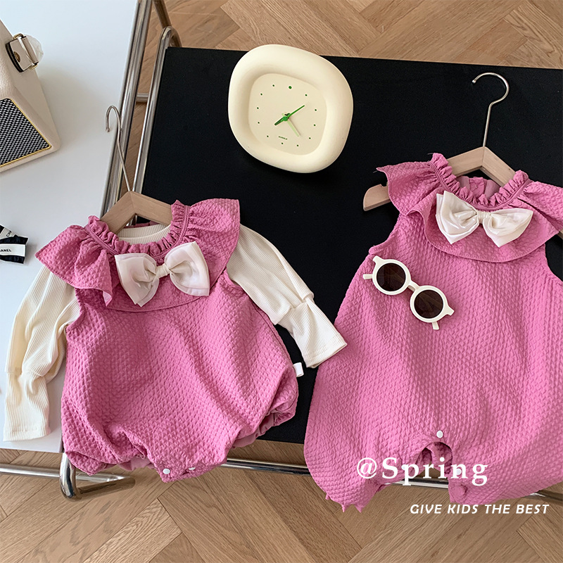 嬰兒超萌包屁衣 0-2歲春季女寶寶蝴蝶結飛袖哈衣嬰兒夏裝周歲禮服