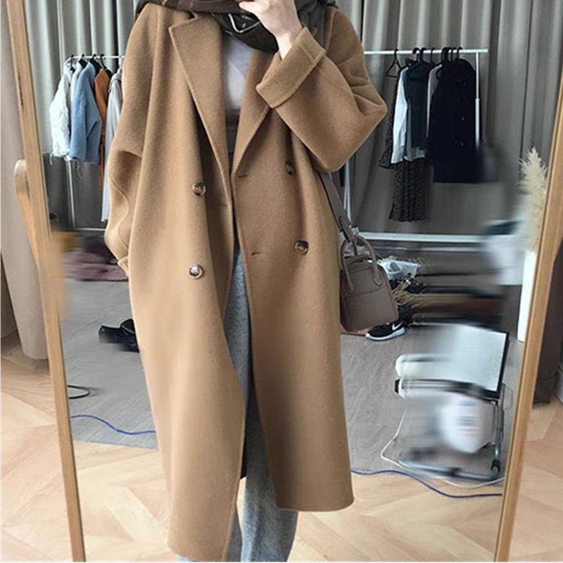 2024 New Double-Sided Wool Coat Women's Handmade Suit Collar Long Woolen Coat Casual Cocoon Cashmere Coat