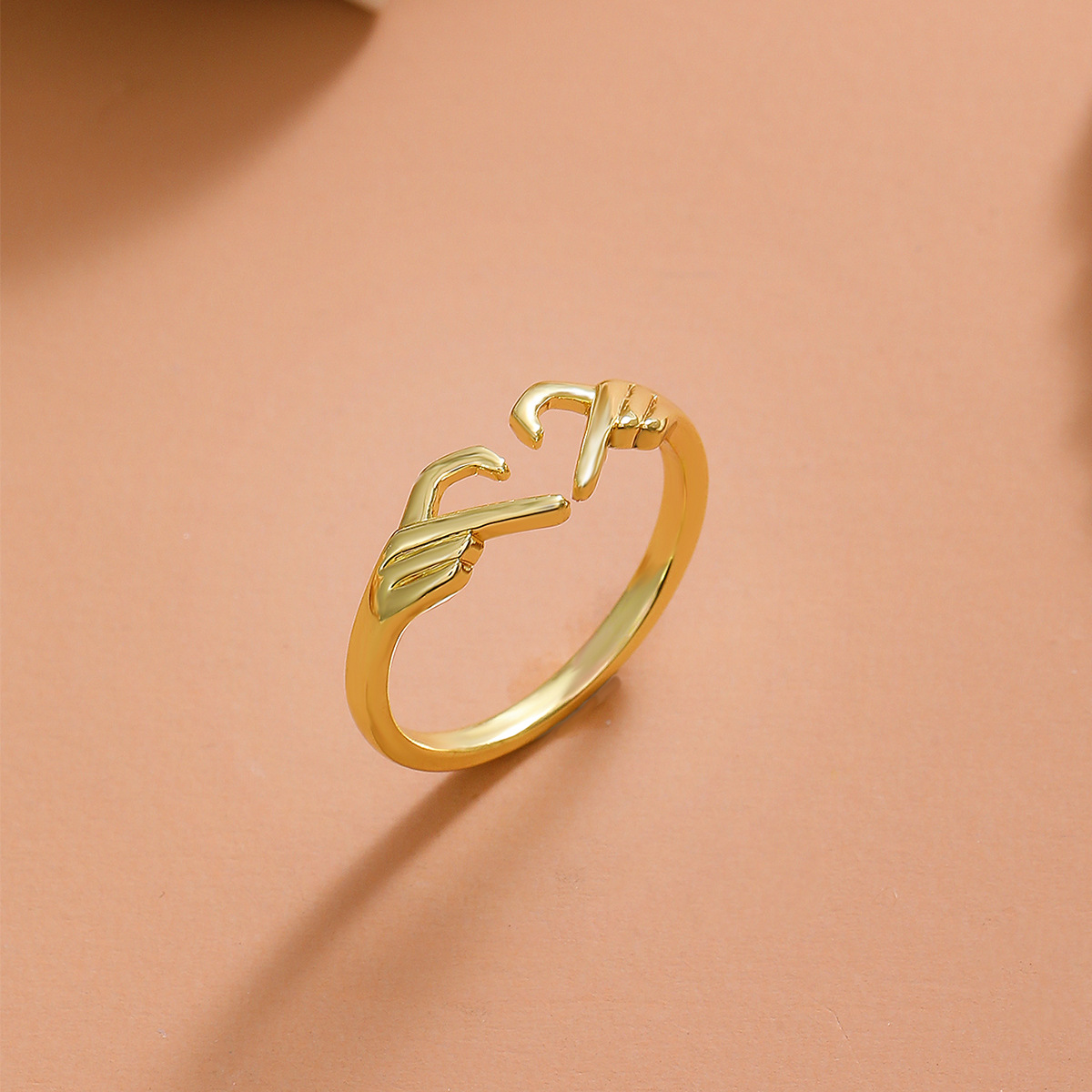 retro heart open ring female fashion geometric butterfly copper ring