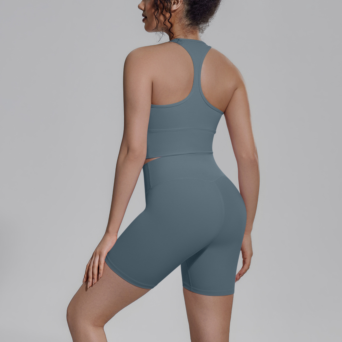 Cross-border sólido doble cara brocade belleza de espalda ajustado y transpirable traje de yoga conjunto de entrenamiento deportivo correr fitness dos piezas conjunto de mujeres image 20